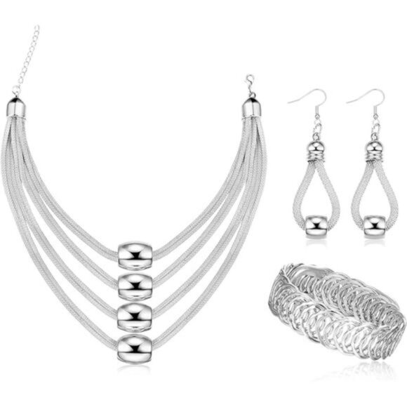 3Pcs Multi-Layer Bib Necklace African Jewelry Set for Women Choker Necklace - Picture 8 of 8